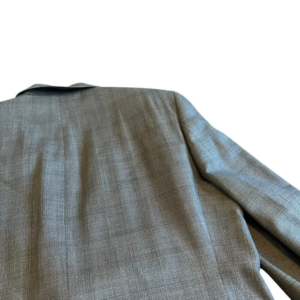 Calvin Klein Silk Wool Button-Down Blazer Jacket Sport Coat Grey Check Size 44L